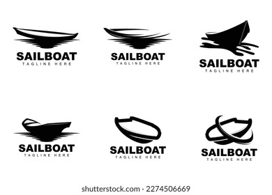 Logotipo de barco de vela, vector tradicional de barcos asiáticos, diseño de iconos del océano, barco pesquero
