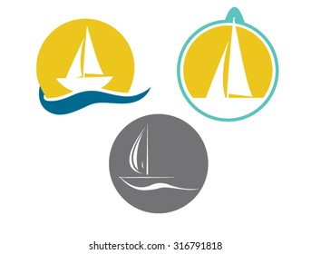 sailboat logotype in circle sunset water wave compass