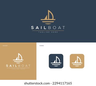 Sailboat Marine Company Brand Logo Template. sailboat nautical design logo template