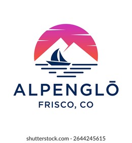 sailboat and mountain Landscape Silhouette for Outdoor Travel adventure retro vintage logo design vector