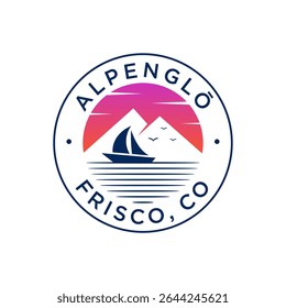 sailboat and mountain Landscape Silhouette for Outdoor Travel adventure retro vintage logo design vector