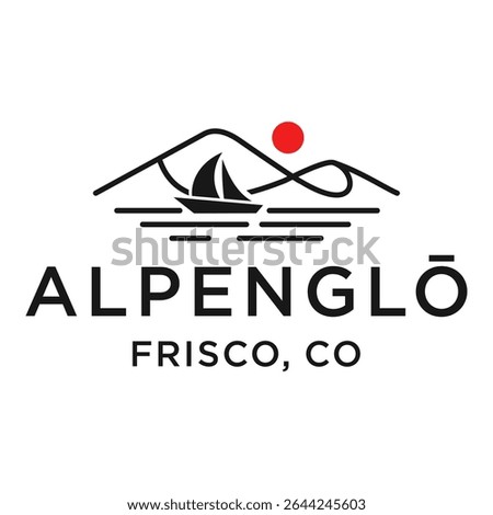 sailboat and mountain Landscape Silhouette for Outdoor Travel adventure retro vintage logo design vector