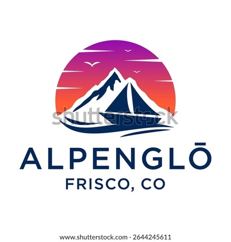 sailboat and mountain Landscape Silhouette for Outdoor Travel adventure retro vintage logo design vector