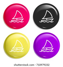Sailboat multi color glossy badge icon set. Realistic shiny badge icon or logo mockup