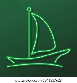 sailboat neon sign, modern glowing banner design, colorful modern design trends on black background. Vector illustration.