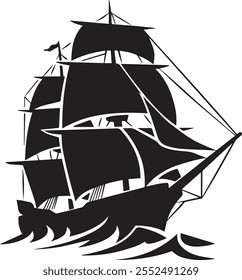 Segelboot in der Grafik des Ozeans. Vektorgrafik.