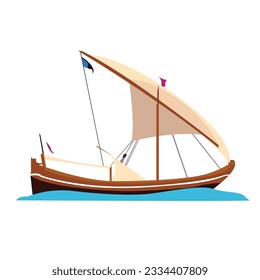 Sailboat in the ocean, water transportation vector illustration