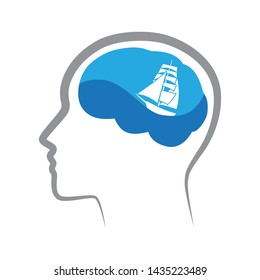 sailboat and ocean wave inside human brain
