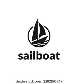 sailboat with ocean waves logo design. sailboat silhouette logo design.