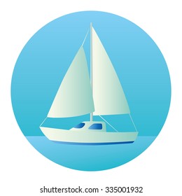 Sailboat on a blue background. Round icon.