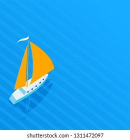 Sailboat on the Blue Sea. Vectoral Illustration.