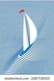 Sailboat on the crest of a wave. Vector illustration. Sketch for creativity