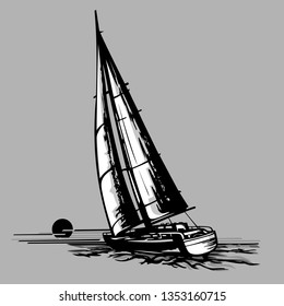 Sailboat on a grey background.  Vector illustration art.
