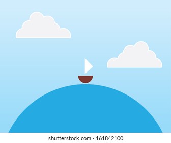 Sailboat on a large round body of water 
