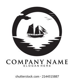 Sailboat on the night sea vector logo