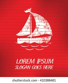 Sailboat on red background,poster grunge design