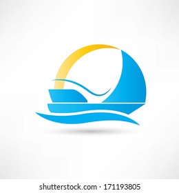 sailboat on the sea with the breeze icon