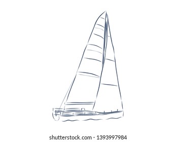 Sailboat on sea contour vector illustration