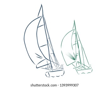 Sailboat on sea contour vector illustration