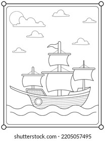 Sailboat on the sea suitable for children's coloring page vector illustration