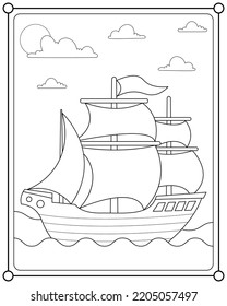 Sailboat on the sea suitable for children's coloring page vector illustration