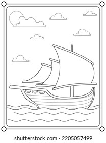 Sailboat on the sea suitable for children's coloring page vector illustration