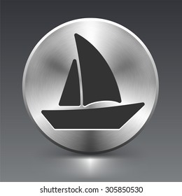 Sailboat on Silver Round Button