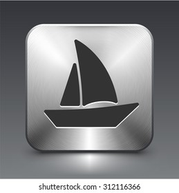 Sailboat on Silver Square Button