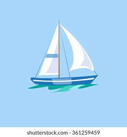 Sailboat on the Water. Flat Vector Illustration