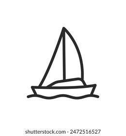 Sailboat on water, linear style icon. Yacht with a sail. Editable stroke width