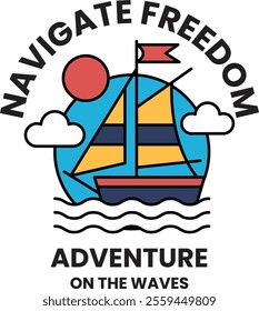A sailboat is on the water with a red flag