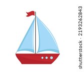 A sailboat on water waves isolated on white background illustration