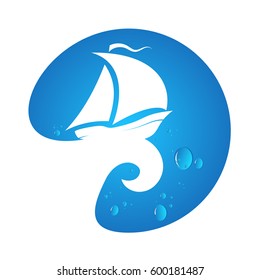 Sailboat on a wave with drops of water