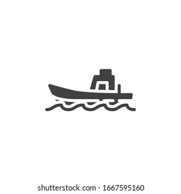 Sailboat on wave vector icon. filled flat sign for mobile concept and web design. Ship, boat on sea water glyph icon. Symbol, logo illustration. Vector graphics