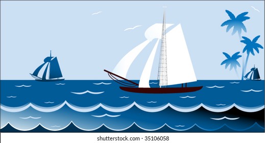 Sailboat on waves