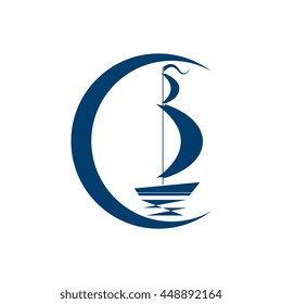 sailboat on the waves in the background of the moon
