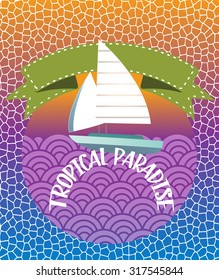 Sailboat on waves with banner behind - pattern background 