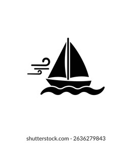 Sailboat on waves with wind blowing showing nautical adventure