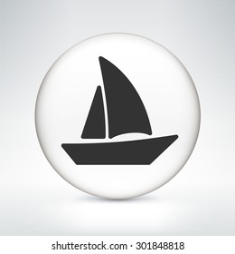 Sailboat on White Round Button
