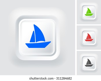 Sailboat on White Square Button