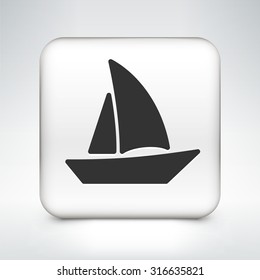 Sailboat on White Square Button