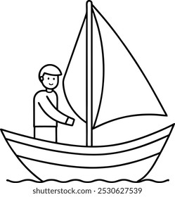 Sailboat in one continuous line drawing vector. Abstract silhouette of sea fishing boat. Concept of sea travel on a yacht. Outline drawing concept of fishing and travel.