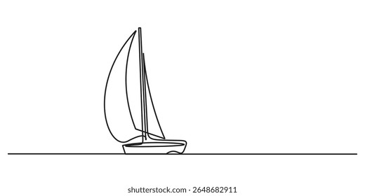 Sailboat in one continuous line drawing minimalist vector illustration 