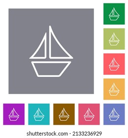 Sailboat Outline Flat Icons On Simple Color Square Backgrounds