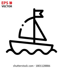 Sailboat outline icon. Linear style sign for mobile concept and web design. Simple line vector icon. Eps 10 vector illustration.