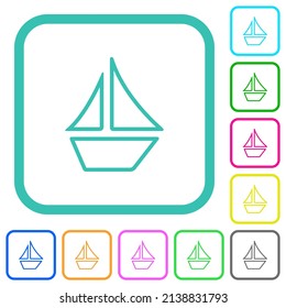 Sailboat Outline Vivid Colored Flat Icons In Curved Borders On White Background