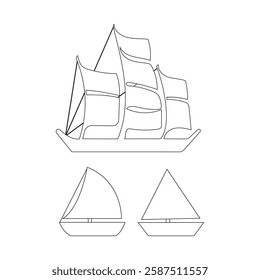 Sailboat Outlines - Ship, Yacht, Sailing, Sea, Ocean