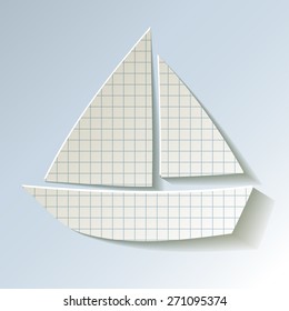 Sailboat paper checkered on light blue background 