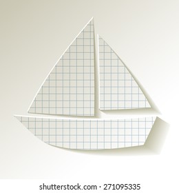 Sailboat paper checkered on white background 