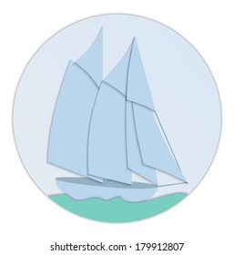 Sailboat paper flat design vector sticker graphic